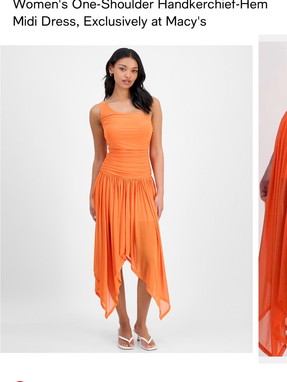 Bar III One-Shoulder Handkerchief-Hem Dress in Orange